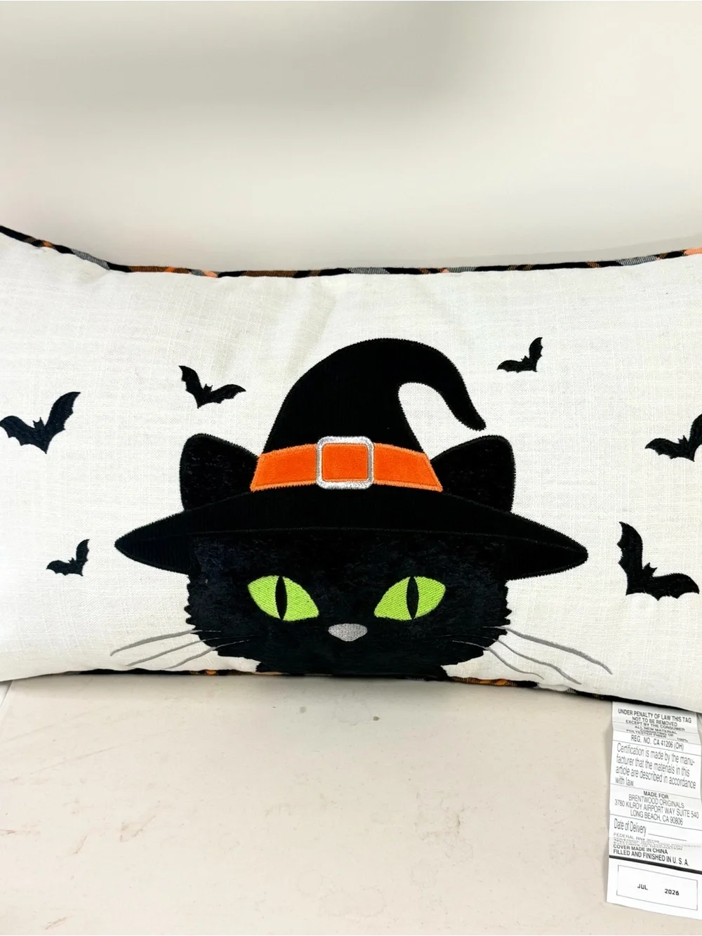 Black Cat Halloween Pet Pillow Bed Accent in Black and Orange